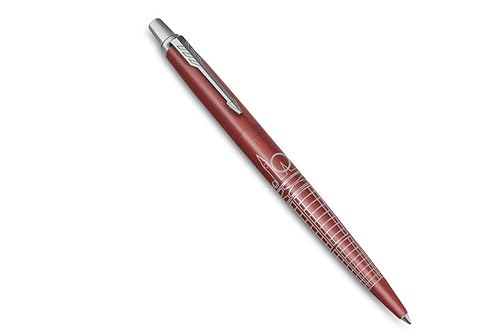 Parker Jotter Stylo bille | Édition spéciale | Rouge Londres avec finition chrome | Pointe moyenne | Encre bleue | Coffret cadeau géométrique