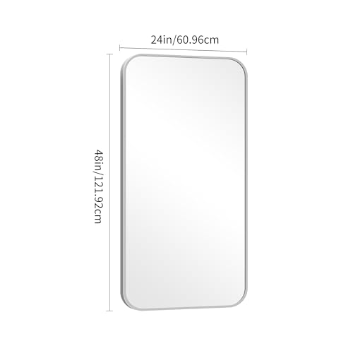 Image of DESBING 24 inch x 48 inchBathroom Mirror, Sliver Wall Mirror with Metal Frame, Decorative Rectangular Vanity Mirror for Bedroom Bathroom Living Room Entryway (Horizontal /Vertical)