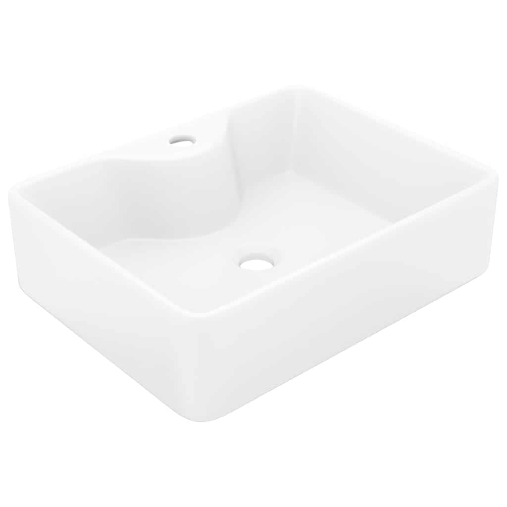 Ceramiczna umywalka kwadratowa biała z otworem na kran | Do pralni i toaletki, otwór odpływowy 4,5 cm, powierzchnia o wysokim połysku