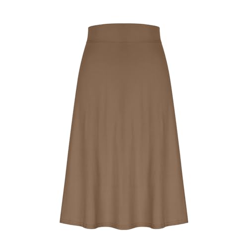 Women's Midi Knee Length Skirts Casual High Waist Flowy Flared A-Line Summer Stretch Basic Pull-On Long Modest Skirt4