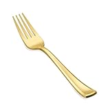 N9R 100PCS Gold Plastic Forks, Solid, Durable and Heavy Duty Gold Plastic Forks Disposable, Perfect Utensils for Parties, Weddings, Thanksgiving, Picnics, Christmas and Daily Use
