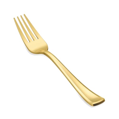 N9R 100PCS Gold Plastic Forks Solid Durable and Heavy Duty Gold Plastic Forks Disposable Perfect Utensils for Parties Weddings Thanksgiving Picnics Christmas and Daily Use