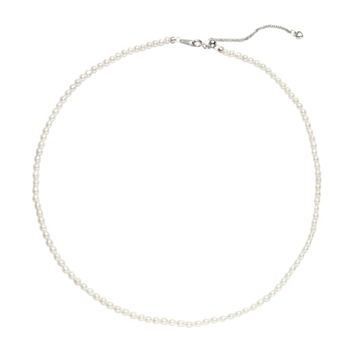 Pearl Necklace 16in 3/4/6MM White Freshwater Pearl Choker Strands Sterling Silver Clasp Necklace for Women/Mother Jewelry Gifts for Wedding Birthday