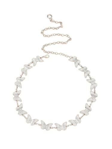 MakeMeChic Women's Butterfly Chain Belt Silver Link Adjustable Belts for Dresses Jeans