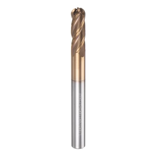 sourcing map Ball Nose End Mill 4 Flute 1/4 Diameter 1/4 Shank Tungsten Carbide TAIL Coated Spiral CNC Router Bits 3/4 Cutting Length Single End Ball Cutting Tool for Carving Engraving