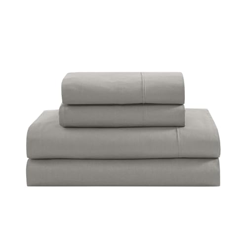 Image of Lane Linen 100% Organic Washed Cotton Sheet Set, Silver, Single, 3 Piece Set (1 Flat Sheet, 1 Fitted Sheet, 1 Pillowcase)