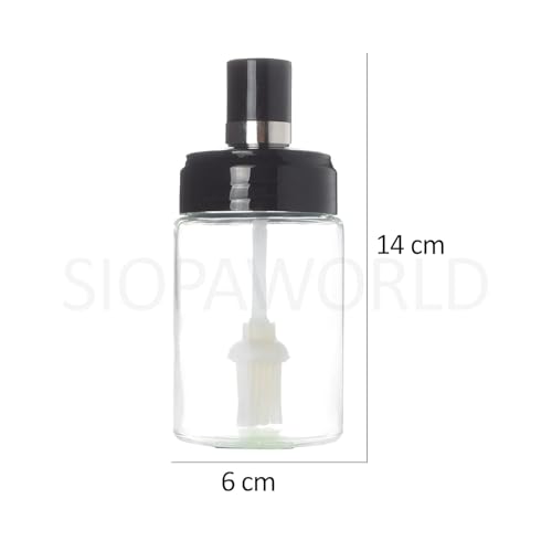Image of LISHER Borosilicate Glass Spice Jars and Brush Jar with Spoon Setand Olive Oil Bottle with Brush Combo for Kitchen & Restaurants Airtight Cap (Brush+Spoon, Pack of 2, 250ML), Transparent