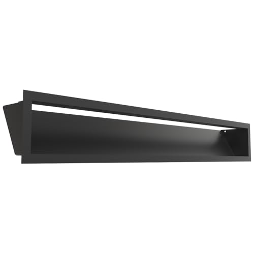 KRATKI LUFT Rejilla de ventilación 12x80 cm negra - Rejilla metálica para chimeneas y sistemas de calefacción, rectangular, pintada en polvo, para montaje en pared, funcional y decorativa