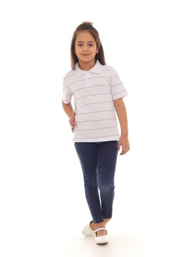 1 Camisa Emma - Camisa Polo Feminina Listrada Infantil Branca ref 00015AFA Tamanho:6