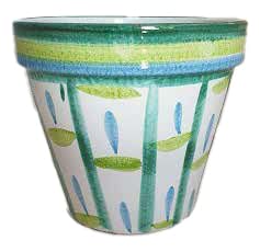 Ceramiche Angela Rinaldi – Vaso in Ceramica di Vietri dipinto a mano Maiolica Design Terracotta Coccio Fioriera (fascia verde e celeste, Diametro cm 35 altezza cm 30 kg 6,37)