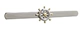 hochwertige Aligatormechanik Unbekannt Krawattenklammer Schiffs Steuerrad Bicolor teilvergoldet glänzend ca. 7 cm + brauner Exklusivbox maritimer Schmuck für die Seidenkrawatte