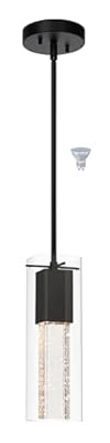 XiNBEi Lighting Pendant Light, Modern Black Kitchen Hanging Pendant Lighting with Square Glass & LED Bulb XB-P1110-SQ-MB