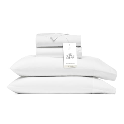 BOLL & BRANCH Signature Hemmed Sheet Set – King, White – Luxury 100% Organic Cotton – Includes 1 Flat, 1 Fitted, 2 Pillowcases – Buttery Soft