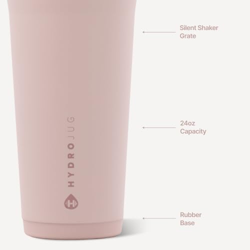 Image of HydroJug Insulated Protein Shaker Bottle 24 oz, Silent Mixing, Dusty Rose | Leak-resistant, triple wall insulated, flip-top cap, antimicrobial Tritan lid, bucket handle, cup holder fit, dishwasher safe