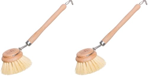 Image of Redecker Dish Brush, Tampico Fiber, 2 Inch Round, Single - Wooden Dish Scrub Brush for Dishes & Cookware, Untreated Beechwood, Made in Germany (Pack of 2)