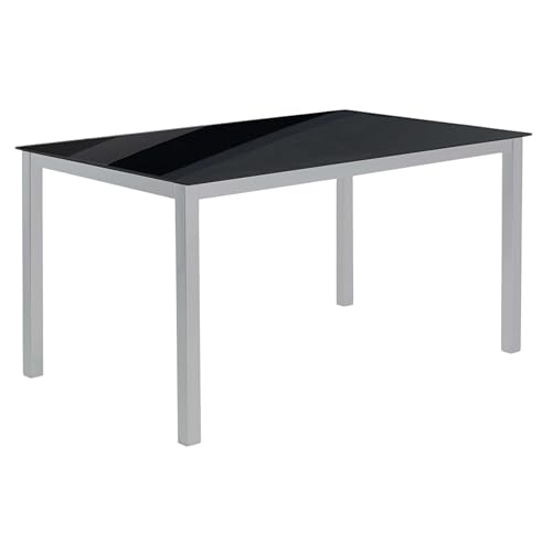Miroytengo Mesa Comedor Salón Superficie Fija Cadell Cristal Negro Estructura Metal 140x190 cm