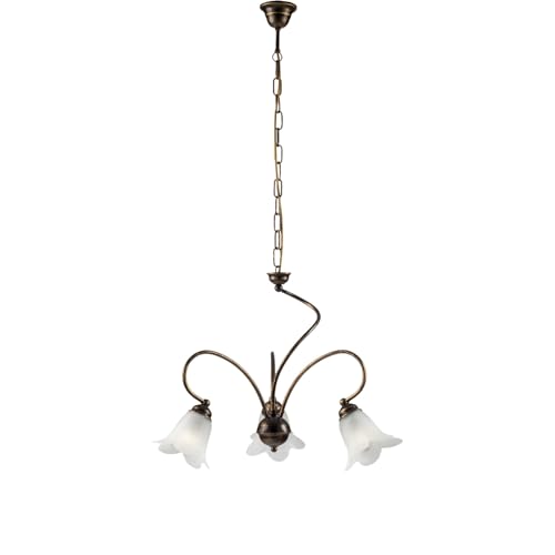 Lustre d'entrée fer marron or plafonnier suspension verre blanc luminaire couloir 50 cm