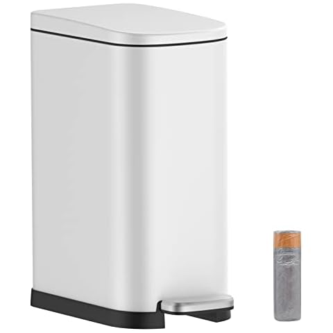 BETHEBEST 10 Liter/ 2.6 Gallon Small Trash Can with Lid,Rectangular Foot Pedal Trash Bin with Removable Inner Bucket for Bathroom,Bedroom,Office(White) Cover