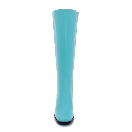Image of Knee High Boots for Women - Wide Calf Boots with Zipper, Square Toe Tall Leather Boots, Chunky Heel Fashion Long Boots