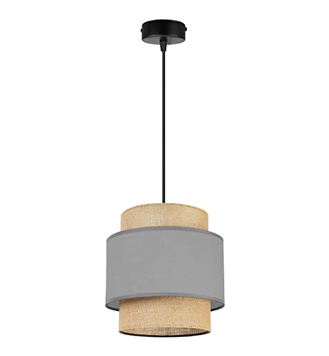 Light-Home Boho Lampara de Techo Colgante - Lampara de Techo Modernas para Salón Dormitorio y Cocina - de Metal con Pantalla de tela - E27-1 Luce - Gris y Yute