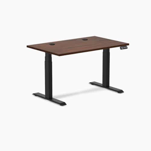 Image of Desky Dual Rubberwood Sit Stand Desk Red Walnut 48 inch Matte Black