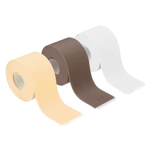 sourcing map 3 rollos de cinta adhesiva impermeable autoadhesiva, tira selladora para baño, bañera, inodoro, cocina, encimera, suelo, protector de bordes de pared, blanco, beige, marrón, 1.5 x 10.5