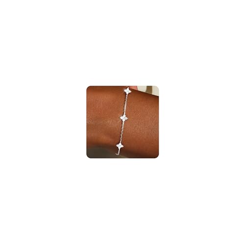 ZHESHY Armband Damen Gold Silber 14k Vergoldet Kleeblatt Herz Armbänder Mit Zirkonia Goldene Ketten Charm Armkette Blumen Schmetterling Kreuz Wasserfest Verstellbare Schmuck Frauen Mädchen Geschenk