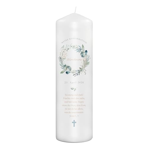 PhotoFancy - Personalisierte Konfirmationskerze - Fotokerze mit eigenem Foto/Text bedrucken lassen - Kerze mit Konfirmations-Design: Himmlische Reise - 29 cm Höhe