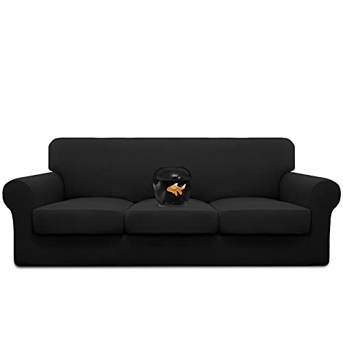 Image of Easy-Going Waterproof 4 Pieces Stretch Couch Cover for 3 Cushion Black