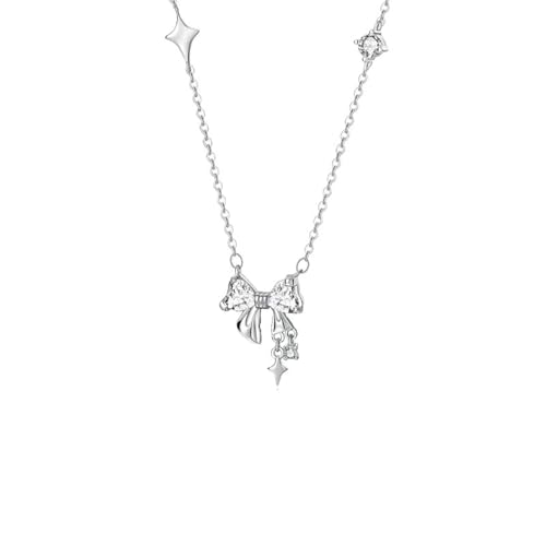 Collier nœud papillon en argent sterling 925 et oxydes de zirconium pour femme