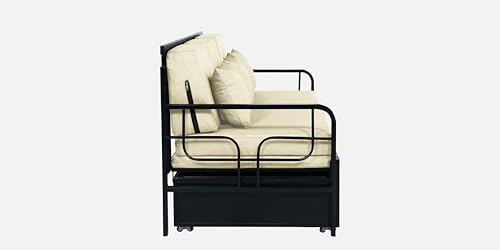 Image of 3 Seater Metal Sofa Cum Bed with Hydraulic Storage | Sofa Set for Living Room, Bedroom, Guest Room| Queen Size Convertible Sofa Bed Comfortable Seating & Sleeping RI Cream Queen D9