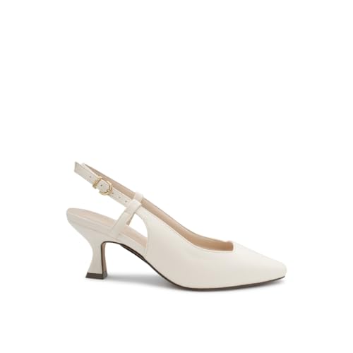Image of Paradox London Fervora Wide Fit Slingback Court Shoes, Pointed Toe, Flared Heel (Cream, UK Footwear Size System, Adult, Women, Numeric, Wide, 9)
