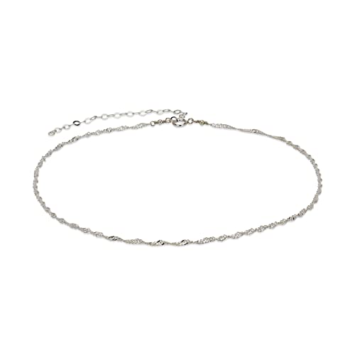 Image of Annika Bella Twisted Singapore Chain Choker, Silver Chain Necklace for Women, Adjustable Layering Choker, Silver Jewelry