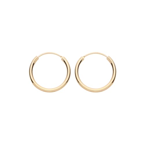 Image of Old English Jewellers 9ct Yellow Gold on Silver 20mm Plain Basic Sleeper Hinged Hoop Earrings- Sterling Silver with Gold Overlay - Ladies Women Girls Everyday Jewellery