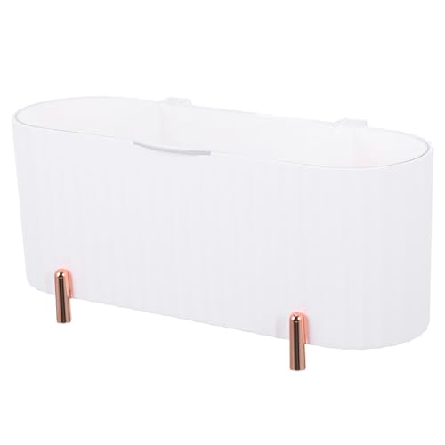 Kichvoe Organizador de Maquillaje Transparente Tapa Blanca, Caja de 4 Compartimentos para Discos y Bolas de Algodón, Porta Horquillas y Lazos Baño, Compacto y Funcional para Tocador
