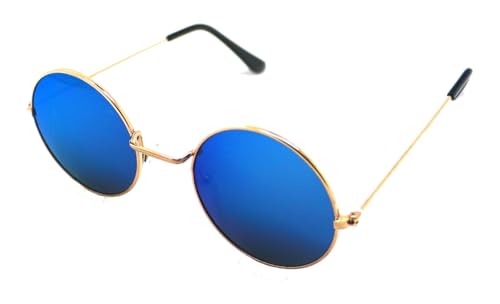 Movilear Gafas de Sol Hippie Redondas Unisex, Montura Metálica, Lentes Espejadas Espejo, Protección UV400 Azul Espejo