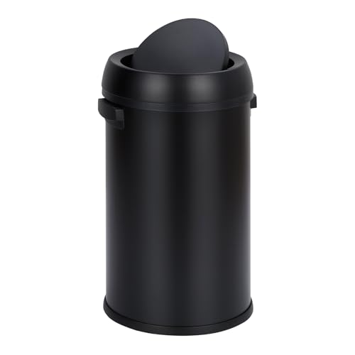 65 L/17 gal Trash Can, Stainless Steel Outdoor Garbage Can with Swing Lid, Commercial Grade Heavy Duty Cylindrical Rubbish Bin for Home Office Restaur