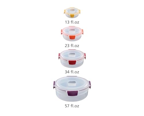 Joseph Joseph Nest Lock 8-piece Plastic BPA Free Round Food Storage Container Set with Lockable Airtight Leakproof Lids - Multicolor