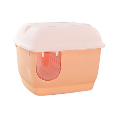 CYWOPVEQ猫用トイレ本体 砂飛び散り防止 臭わない 砂落とし 大きい猫 広々サイズ トイレ 上から猫トイレ 猫用品 掃除簡単 コンパクト お手入れ簡単 (オレンジ)