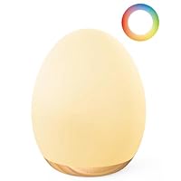 JolyWell Night Light for Kids, Baby Night Light for Nursery with 7 Changeable RGB Colours & Stepless Dimming, Rechargeable Tap Light with a 1-Hour Timer & Touch Control, Portable Egg Light, BPA Free