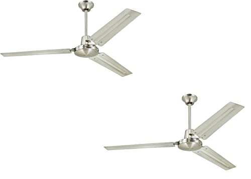 Ciata Lighting Garage Ceiling Fan, Shop Ceiling Fan, Commercial Ceiling Fan, Industrial 56-Inch Three-Blade Ceiling Fan with Ball Hanger Installation System, Brushed Nickel - 2 Pack