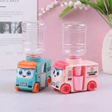 ExcluZiva Gallery Kids Latest Mini Bus Water Dispenser with 12 Cotton Clay Toy Trendy Moving Wheels School Bus car Toy with Mini Water Dispenser Tank and Glass Game Play