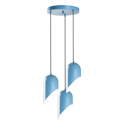Lustre bleu clair à hauteur réglable avec 3 douilles E27 puissantes