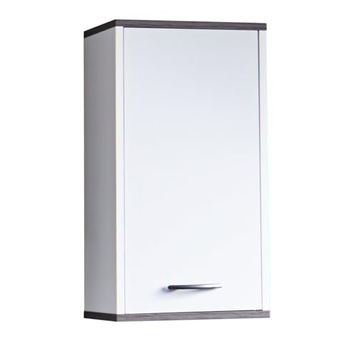 trendteam smart living - California/SanDiego - Kommode - Weiß - Hängeschrank mit 1 Tur (rechts oder Links verstellbar) und 1 Einlegeboden - (BxHxT) 32 x 60 x 21 cm - silberfarbene Griffe