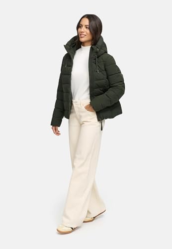 MARIKOO Damen Winterjacke warme Steppjacke mit Kapuze Tayenaa 16 Dark Olive Gr. M