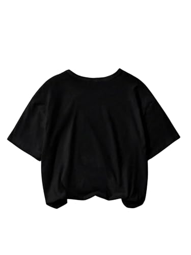 OYOANGLE Girl's Letter Bow Print T Shirt Crew Neck Short Sleeve Drop Shoulder Casual Tee Shirts2