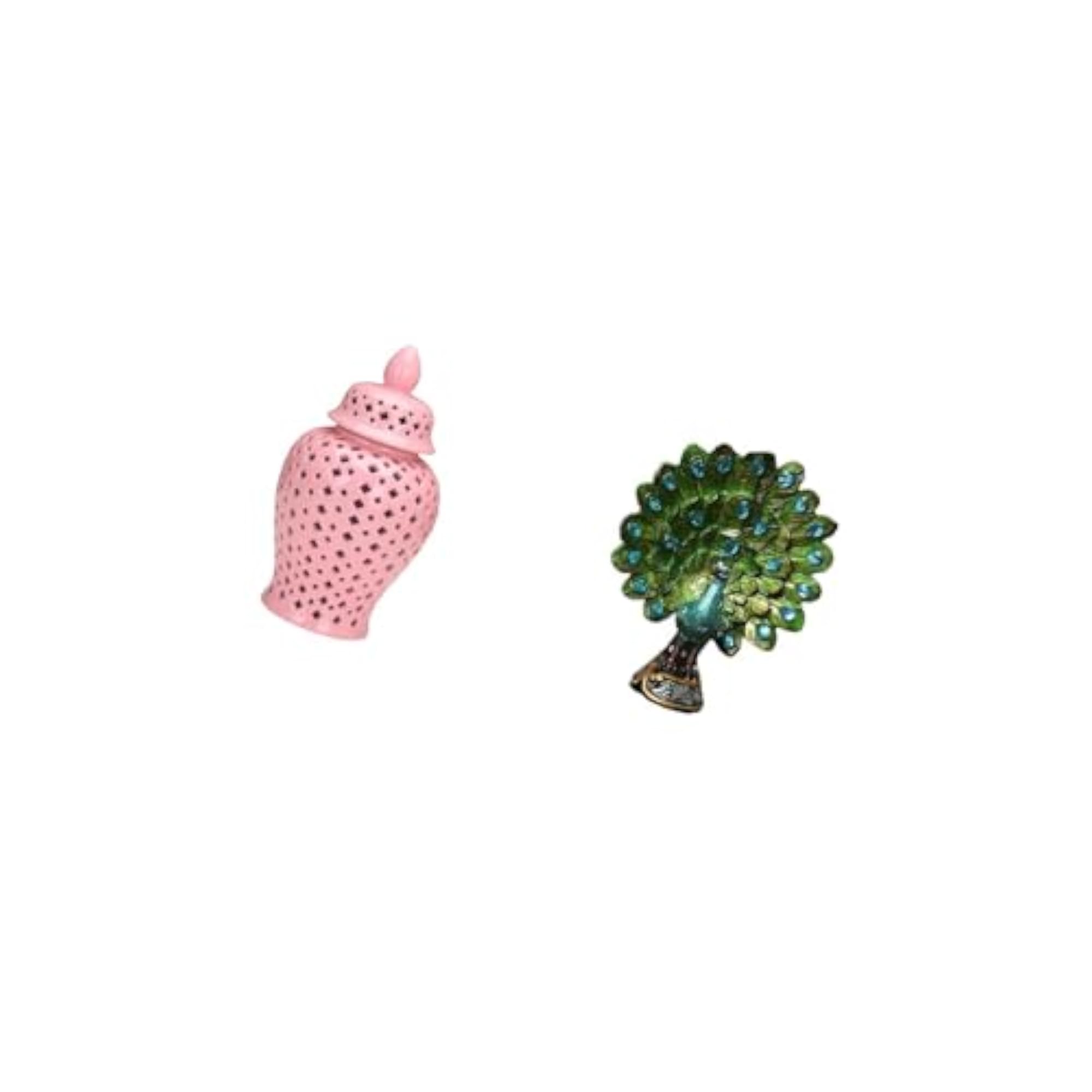 Porcelain Ginger Jar with Lid, Peacock Statue Collection