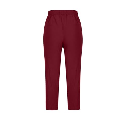 Image of ABABC Linen Capri Pants for Women Casual Straight Wide Leg Capri Pant Loose Lightweight Drawstring Beach Cropped Trousers