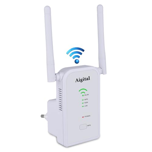 Repetidor WiFi, 300Mbps 2.4GHz Amplificador señal Extensor WiFi con 2 Puertos ethernet, la función WPS WPS y 2 Antenas, Modo Repetidor/Router/Ap, Blanco