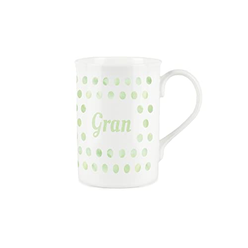 Purely Home Green Polka Dots Spots Gran Mug - Fine Bone China Gift/Present Mug for Gran, Green,white